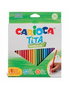 Carioca Tita Pack de 24 Lapices Triangulares - Corps Triangular - Couleurs Brillantes et Lavables - Escritura Blanda - Mina Ø 3m