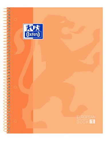 Oxford Europeanbook 1 Cahier Spirale Format A4+ Cuadriculado 5x5mm - 80 Feuilles - Banda de Couleur - Couvercle Extradura Brilla