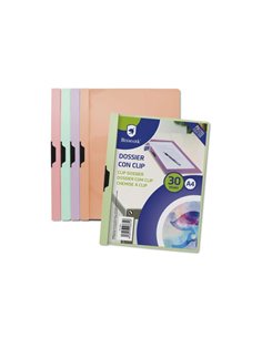 Bismark Dossier Avec Clip A4 - Capacité 30 Feuilles - Polipropileno Transparent - Clip Metalico Latéral - Couleurs Pastel Assort