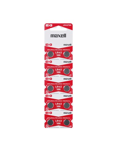 Maxell Pack de 10 Pilas Alcalinas de Boton LR43 1.5V