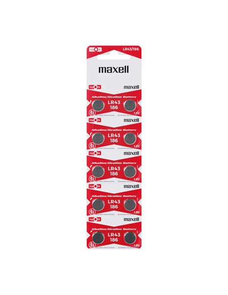 Maxell Pack de 10 Pilas Alcalinas de Boton LR43 1.5V