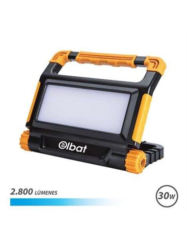 Elbat Foco Rechargeable 30W - Luz Fria, 6000K - 2800 Lumenes - Batterie 3.7V / 8000Mah - Rechargeable Avec Câble USB - Câble de 
