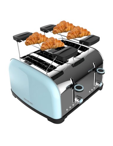 Cecotec Toastin' Time 1700 Double Tostadora de 4 Ranuras - 1700W - Ranura Ancha - Acier Inoxydable - Calienta Panecillos - Funci