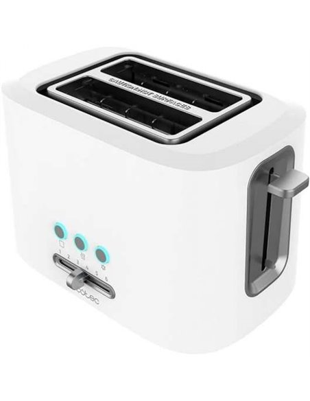 Cecotec Toast & Taste 9000 Double White Tostadora Electrica 980W - 6 Niveles - 2 Ranuras Cortas Extraanchas - Capacité Pour 2 To