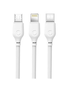 XO Câble de Charge rapide 3 en 1 - Micro, Tipo C et Lightning à USB - 1m - Couleur Blanc
