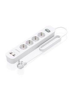 Aisens Regleta Avec 4 Tomas Schuko - 2xUSB-C - 2xUSB-À - Câble de 1.4m - Interruptor Avec Indicateur LED - Power Delivery - Qual