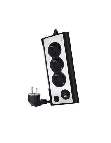 Nanocable Regleta de Sobremesa Avec 3x Shuckos, 1x USB-C et 1x USB-À - Iluminacion LED Avec Interruptor - Câble de 1.50m
