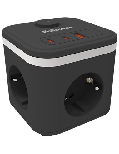 Fellowes Cubo Multienchufes de Sobremesa Avec 3 Tomas 230V + 2x USB-C 20W max. - 1x USB-À 18W max. - Câble de 2m - Interruptor O