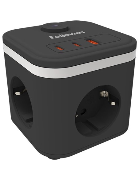Fellowes Cubo Multienchufes de Sobremesa Avec 3 Tomas 230V + 2x USB-C 20W max. - 1x USB-À 18W max. - Câble de 2m - Interruptor O