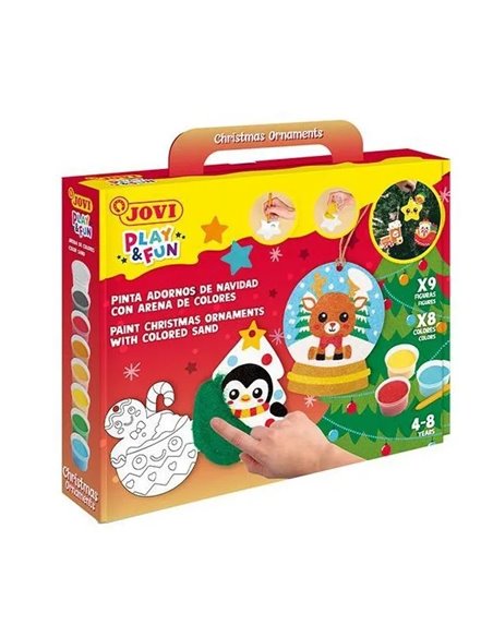 Jovi Play & Fun Kit Pinta Avec Arena Christmas Ornaments Avec 8 Botes de Arena + 1 Punzon + 3 Laminas Avec Diseños Navideños - C