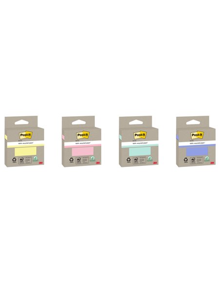 Post-It Bloc de 100 Notas Adhesivas Recicladas - Forma Cuadrada - Couleurs assorties Aléatoires