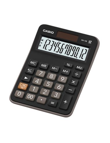 Casio MX-12B Calculadora de Escritorio Pequeña - Écran LCD de 12 Digitos - Solar et Pilas - Couleur Noir