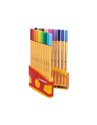 Stabilo Point 88 Pack de 20 Feutres de Pointe Fina de Fibre - Trait de 0.4mm. - Encre Avec Base de Eau - Adapté Pour Reglas et P