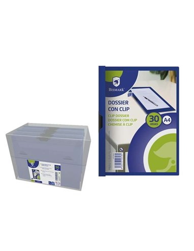 Bismark Dossier Pour 30 Feuilles A4 Avec Clip Metalico Latéral - Polipropileno Transparent - Couleur Bleu