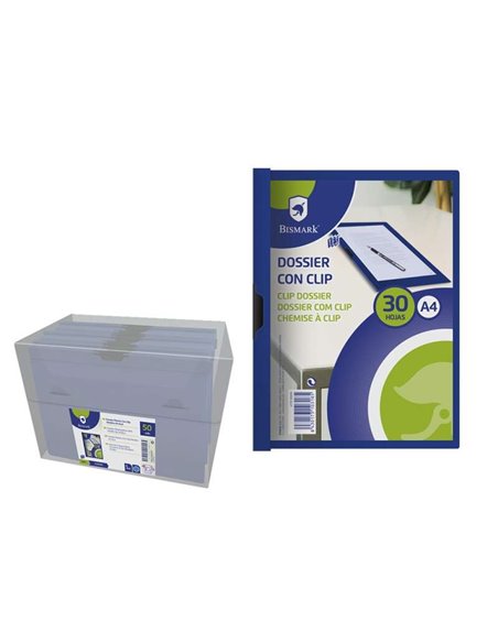 Bismark Dossier Pour 30 Feuilles A4 Avec Clip Metalico Latéral - Polipropileno Transparent - Couleur Bleu