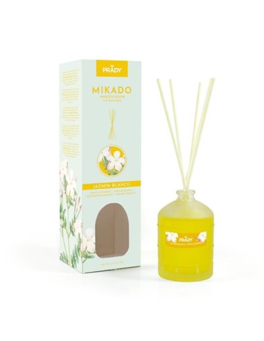 Prady Ambientador Mikado Jazmin Blanc - Flacon de Cristal 100 ml et Varitas Difusoras
