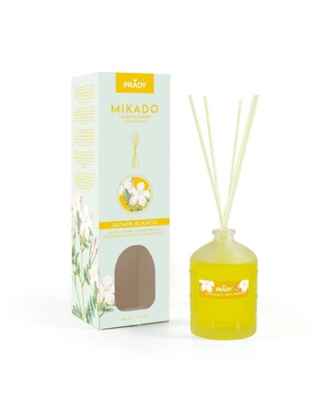 Prady Ambientador Mikado Jazmin Blanc - Flacon de Cristal 100 ml et Varitas Difusoras