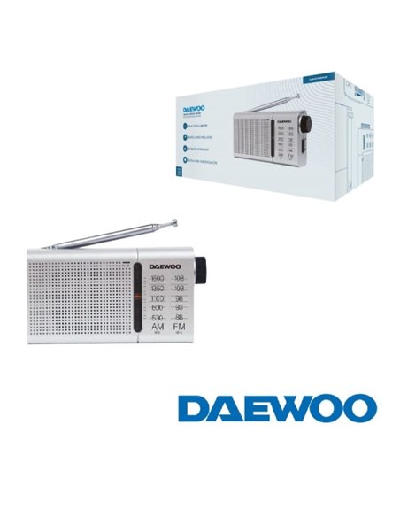 Daewoo DW1037 Radio Portable AM/FM Analogica - Antena Telescopica - Haut-parleur Intégré - Comprend Écouteurs - Sortie Jack 3.5m