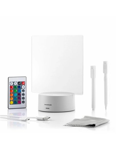 Innovagoods Lemo Tablero de Notas et Mensajes LED - Comprend Câble USB - RGB de Intesidad Regulable - Mando à Distancia - 15x19x