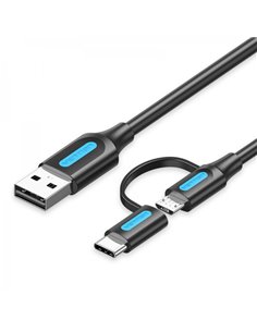 Vention Câble USB 2.0 Mâle à MicroUSB+USB-C Mâle - 0.5m - 3A 60W 480Mbps - Couleur Noir