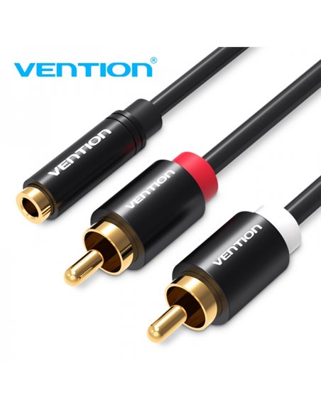 Vention Câble Estereo Jack 3.5 Femelle à 2x RCA Mâle - 2m - Couleur Noir
