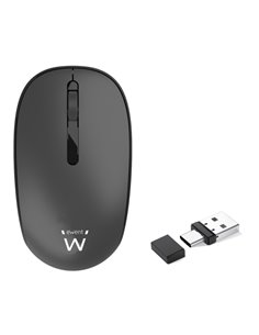 Ewent Souris Inalambrico - 1000dpi - Receptores USB-À et C de 2.4GHz- Bluetooth 5.1 - Clic Silencioso - 3 Botones - Pila AA Incl