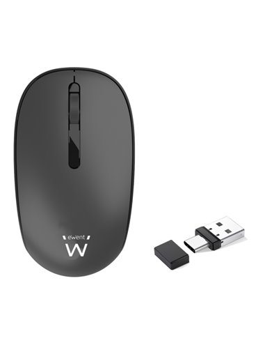 Ewent Souris Inalambrico - 1000dpi - Receptores USB-À et C de 2.4GHz- Bluetooth 5.1 - Clic Silencioso - 3 Botones - Pila AA Incl