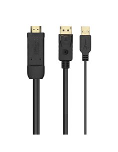Aisens Câble Conversor Activo HDMI 2.0 + USB ALIM. à DisplayPort V1.2 - HDMI/M-USB/M-DP/M - 1.8M - Couleur Noir