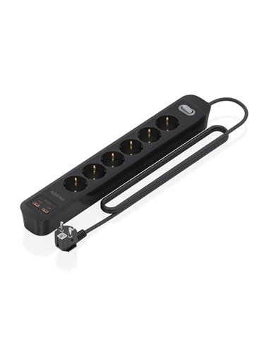 Aisens Regleta Avec 6 Tomas Schuko - 2xUSB-C - 2xUSB-À - Câble de 1.4m - Interruptor Avec Indicateur LED - Power Delivery - Qual