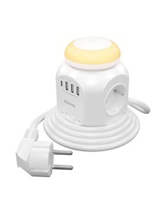 Aisens Regleta de Enchufes Sobremesa Multifuncion Avec 4 Tomas + 1xUSB-C - 3xUSB-À - Luz Nocturna - 1.8m - Couleur Blanc