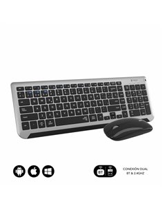 Subblim Combo Dual Prestige - Clavier et Souris Inalambricos - Bluetooth et 2.4G - Funcionamiento Silencioso - Couleur Gris Noir