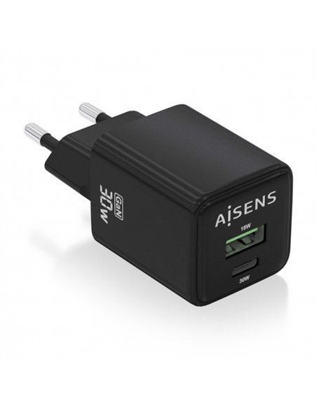 Aisens Cargador Gan USB-C 30W - Haute Eficiencia Energetica - Tecnologia AI Pour Charge rapide - Multiples Protecciones de Sécur