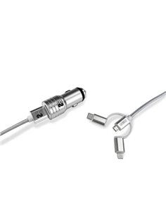 Subblim Cargador de coche double USB - Longueur 1m - Charge rapide Jusqu'à 2.400Amp/12W - Extérieur de fibre de nailon Résistant