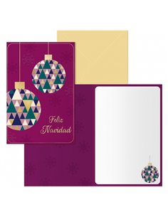 Dohe Esferas Pack de 6 Tarjetas de Felicitacion Navideña Avec Sobre - Taille Fermée 11.5x17cm, Ouverte 23x17cm - Papier Offset -