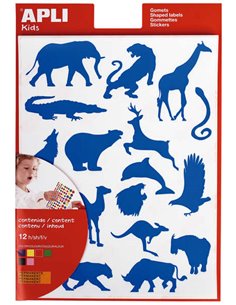 Apli Gomets Animales Salvajes - 204 Unidades Par Sac - Formas de Elefante, Tigre, Jirafa et Mas - Adhésif Base Eau et Materiales