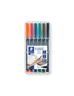 Staedtler Lumocolor 317 Pack de 6 Feutres Permanentes - Pointe Media Ronde - Trait 1mm Aprox - Capuchon Avec Clip - Séchage rapi