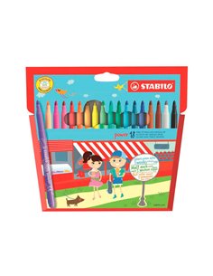 Stabilo Power Pack de 18 Feutres de Couleurs - Pointe Media de 2mm - Encre Lavable - Capuchon Ventilado - Couleurs assorties
