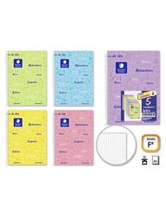 Golden Pack de 5 Cuadernos Asignatura Folio 80 Feuilles 90gr Cuadricula 4x4 - Résistant - Couvercle Plastica - Idéal Pour Estudi