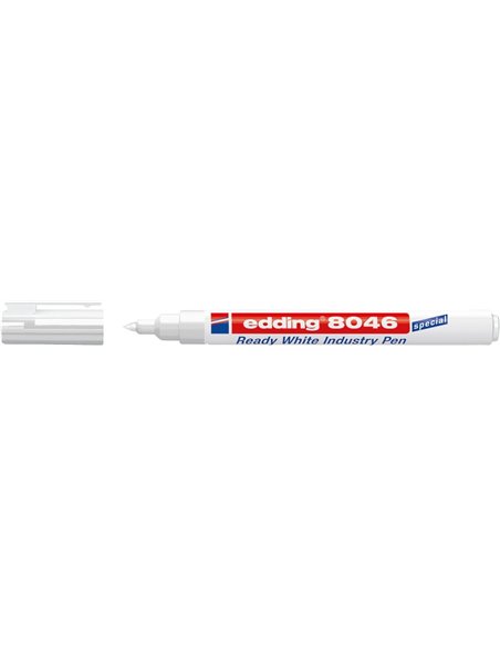 Edding 8046 Feutre Permanent Industriel - Pointe Ronde 1-3mm - Encre Opaca - Résistant al Desgaste, Roce et Luz - Couleur Blanc