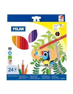 Milan Pack de 24 Lapices Hexagonales de Couleurs - Mina 2.9mm - Trait Uniforme - Résistant à la Rotura - Couleurs assorties