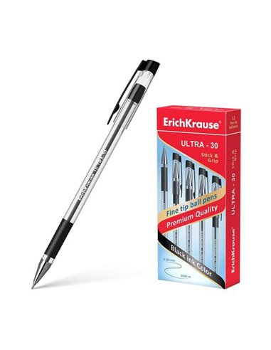 Erichkrause Stylo à bille Ultra-30 - Rechargeable Avec Pointe Fina Fine Tip - Corps Transparent Avec Agarre de Goma - Encre Coul