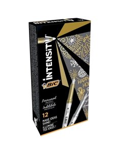 Bic Intensity Metallic Feutre Permanent - Pointe Media 1.8mm - Trait 0.8mm - Grip Texturizado - Couleur Oro et Argent