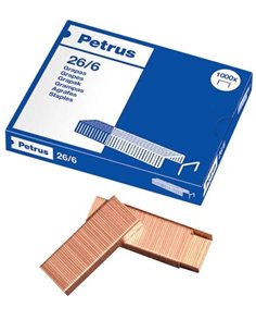 Petrus Boîte de 1000 Agrafes 26/6 Cobreadas - Jusqu'à 30 Feuilles - Patilla de 6mm