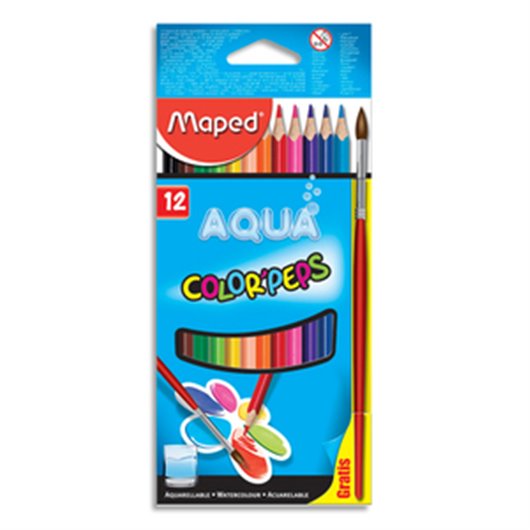 Boîte de 12 crayons de couleur aquarellables COLOR'PEPS + 1 pinceau offert
