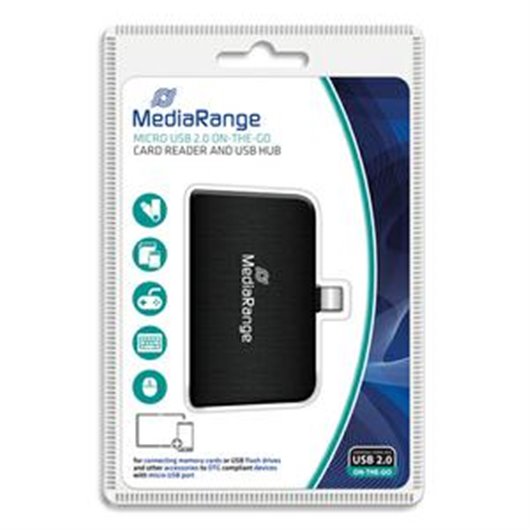 MEDIARANGE USB OTG lecteur de cartes et USB hub, Noir MRCS509