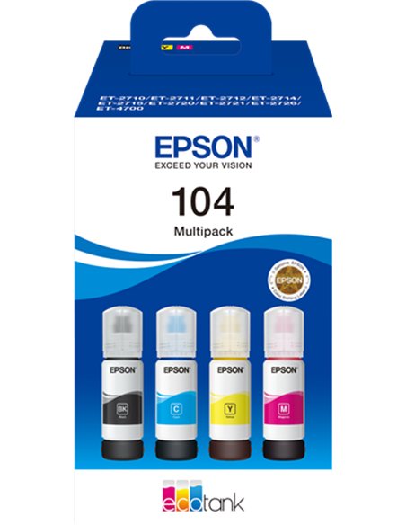 Epson 104 - Epson C13T00P640 - EcoTank 104 - Noir - Pack de 4 Flacons d'encre Epson