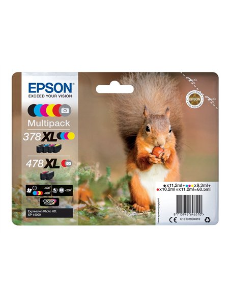 Epson 378XL / 478XL - Ecureuil - Noir / Couleurs - Pack 6 Cartouches Epson pour Epson Expression Home XP-15000