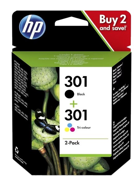 HP 301 - HP N9J72AE - Noir, Tricolor- Pack 2 Cartouches HP