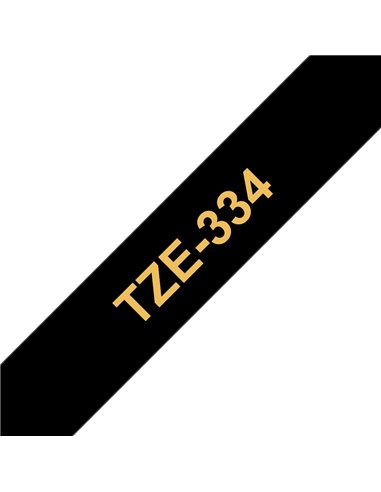 Brother TZe334 Cinta Laminada Generica de Etiquetas - Texto dorado sobre fondo Noir - Ancho 12mm x 8 metros