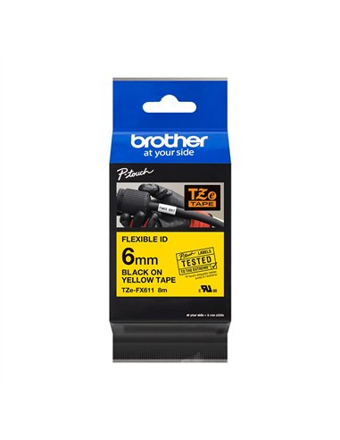 Brother TZeFX611 Cinta Laminada Flexible Original de Etiquetas - Texto Noir sobre fondo Jaune - Ancho 6mm x 8 metros